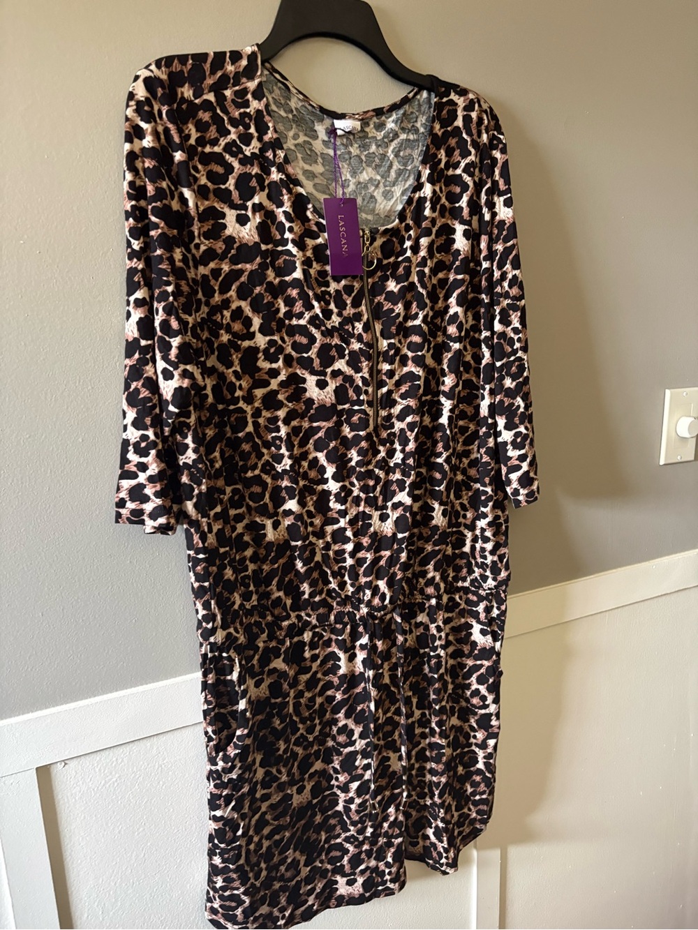 NWT LASCANA Leopard Print Dress – Size 14 – Pockets & Cinched Waist
